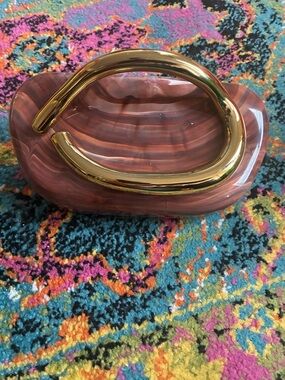 Gold-Handle Pink Agate-Style Women's Clutch